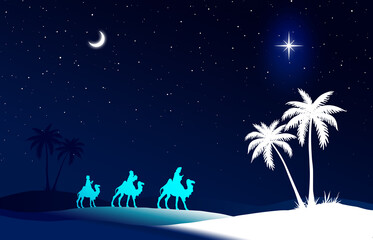 Wall Mural - Blue Christmas Nativity scene background