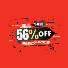 56% Percent Off(offer), Limited Quantities, Red And Yellow 3D Super Discount Sticker, Sale.(Black Friday) Vector Illustration, Fifty Six