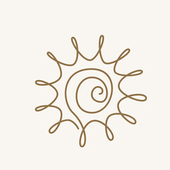 Wall Mural - Sun continuous line art. One line sketch sunny summer outline vector