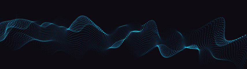 Wall Mural - A moving digital 3d wave. Futuristic dark background with dynamic blue particles. The concept of big data. Cyberspace. Vector illustration.
