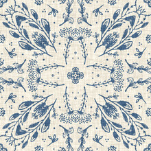 French Blue Floral French Printed Fabric Pattern For Shabby Chic Home Decor Style. Rustic Farm House Country Cottage Flower Linen Seamless Background. Patchwork Quilt Effect Motif Tile.