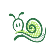 Snail Logo. Cartoon Icon - Green Snail On A White Background. Simple Element For Design
