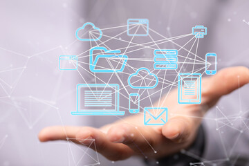 Digital cyberspace with particles and Digital data network connections concept.