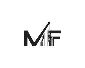 Wall Mural - letters MF real estate Construction Logo. MF letter with crane and building. Contractor and construction work  Creative vector illustration.