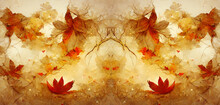 Illustration Of Autumn Leaves Background, Fall Season Foliage With Golden, Brown And Red Colors