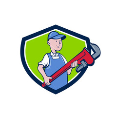 Sticker - Mechanic Cradling Pipe Wrench Crest Cartoon