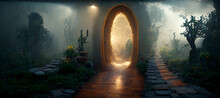 Mystical Path Through A Portal Of Home She Goes Digital Art Illustration Painting Hyper Realistic