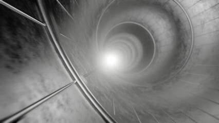 Wall Mural - Light in the tunnel. Seamless animation. The movement of the camera through a metal tunnel.