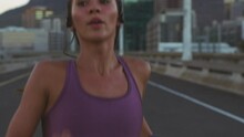 Motivation, Fitness And Woman Runner Training, Exercise And Workout For Sports Event Or Marathon In City Outdoors. Health, Wellness Road Run And Sport Girl Stop For Break, Running In Urban Street