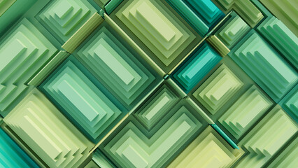 Turquoise and Yellow Tech Background with a Geometric 3D Structure. Clean, Stepped design with Extruded Futuristic Forms. 3D Render.