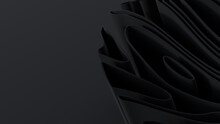 Abstract Background Formed From Black 3D Waves. Dark 3D Render With Copy-space.  