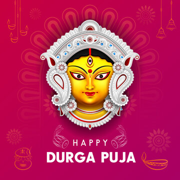 happy durga puja creative ads goddess durga face illustration post template design