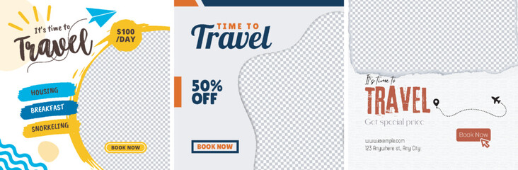 travel business promotion web banner template design for social media. travelling, tourism or summer