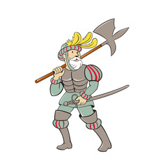 Sticker - Spanish Conquistador Ax Sword Cartoon