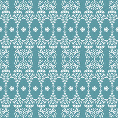 Wall Mural - Seamless vintage pattern. White ornament on a dark turquoise background.