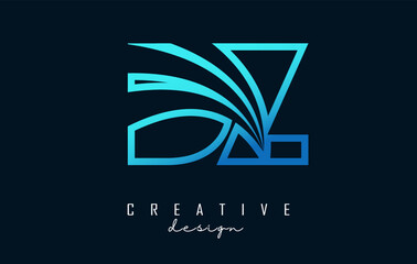 Wall Mural - Outline blue letters DZ d z logo with leading lines and road concept design. Letters with geometric design.