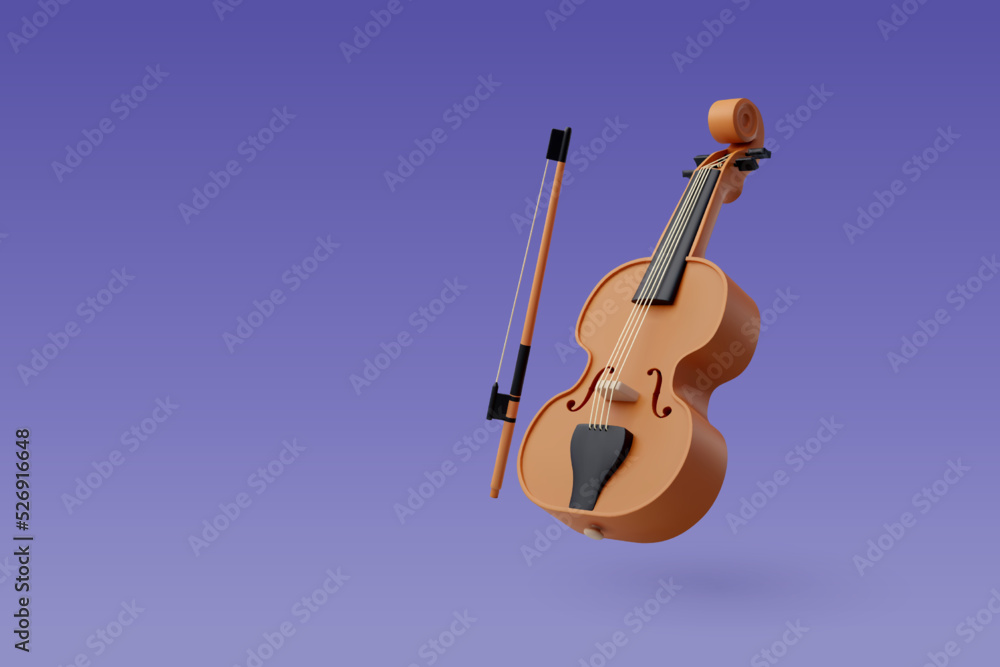3d Vector Violin with Fiddlestick, Music and Instrument concept. Stock ...