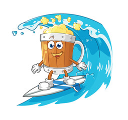 Wall Mural - beer mug surfing character. cartoon mascot vector