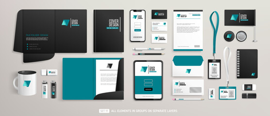 brand identity mock-up of stationery set. business office stationary mockup of file folder, annual r