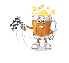 Wall Mural - beer mug hold finish flag. cartoon mascot vector