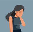 Sorrowful Unhappy Woman Hiding her Face Vector Illustration. Girl experiencing a great trauma feeling depressed and hopeless
