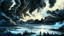 Dark Stormy Cloud Sky Illustration Art Background Storm Lightning