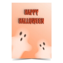 Happy Halloween postcard, flier or poster with ghosts and 3d text. Vector illustration