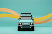 Blue  Modern SUV Prepared For Safari On Monochrome  Background - Front View - 3D Illustration