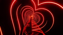 Flying Through Red Hearts Painted With Light. Infinitely Looped Animation.