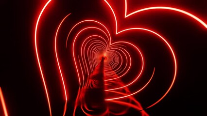 Wall Mural - Flying through red hearts painted with light. Infinitely looped animation.