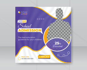 Wall Mural - School admissions social media post banner template promotion services square web for online business marketing flyer poster layout design