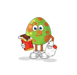 Sticker - dinosaur egg eat chocolate mascot. cartoon vector