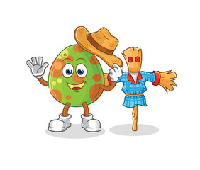 Poster - dinosaur egg with scarecrows cartoon character vector