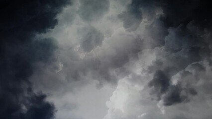 Wall Mural - 4k view of thunderstorm in moving clouds in dark sky.