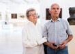 © caftor - mature European couple examines paintings in an exhibition in hall of art museum