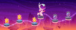 © klyaksun - Level map for cosmic game with little astronaut run on flying platforms with numbers of stages. Futuristic alien planet landscape and cute spaceman, vector cartoon illustration