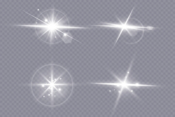 Wall Mural - glow effect. star on a transparent background. bright sun. vector illustration.bright flash.