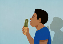 Man Licking Cactus Ice Cream Cone
