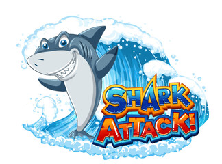 Wall Mural - shark attack icon with shark cartoon character
