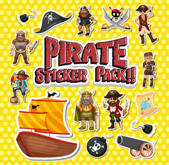 Wall Mural - sticker pack of pirate cartoon characters and objects