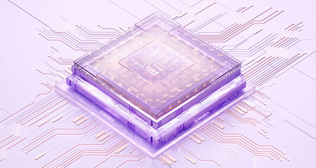 3D rendering of cyberpunk AI. Circuit board. Technology background. Central Computer Processors CPU and GPU concept. Motherboard digital chip. Tech science background.