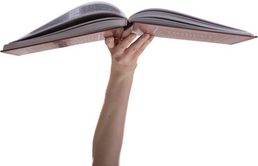 Hand holding open book