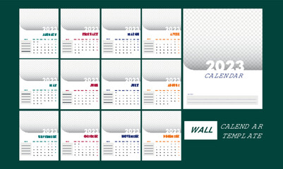 Sticker - 2023 Yearly Wall Calendar Template Design With Copy Space In White Color.