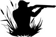 © MarhaRyta - Duck hunter silhouette, thickets of reeds, icon, logo, label. PNG.