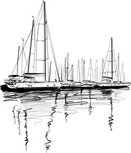Vector Illustration Of The Yachts In The Harbor