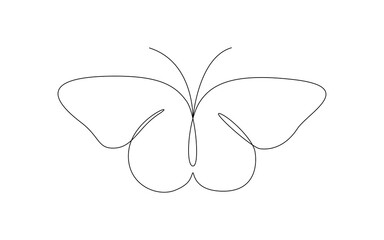 Poster - Butterfly in One continuous line drawing. Beautiful flying moth for wellbeing beauty or spa salon logo and divider concept in simple linear style. Editable stroke. Doodle vector illustration.