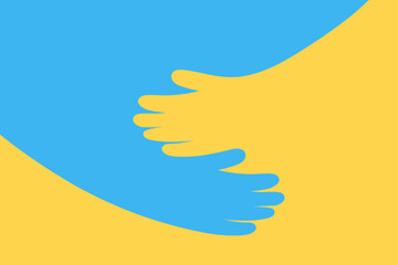 arms hugging ukrainian colors concept. support help love ukraine in fight for freedom against russia