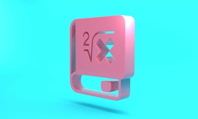 Pink Book with word mathematics icon isolated on turquoise blue background. Math book. Education concept about back to school. Minimalism concept. 3D render illustration