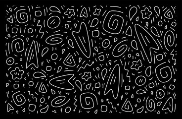 Wall Mural - scattered geometric line shapes. hand drawn doodle elements. abstract background design. vector blac