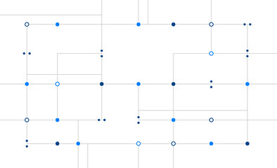 Fototapete - Network system circuit board connected dots and lines background template. Blockchain linked global digital database graphic vector.	
